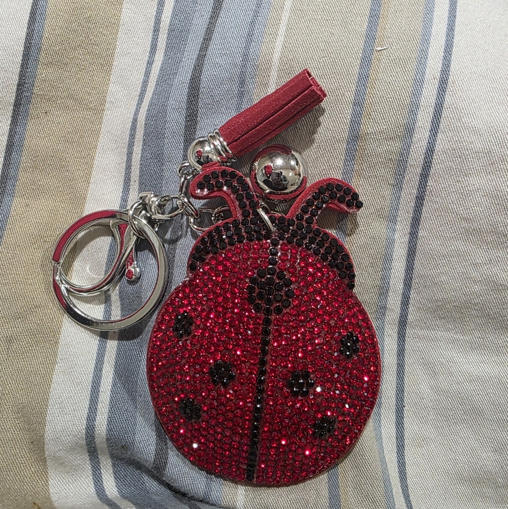 Red Ladybug Keychain with Rhinestones